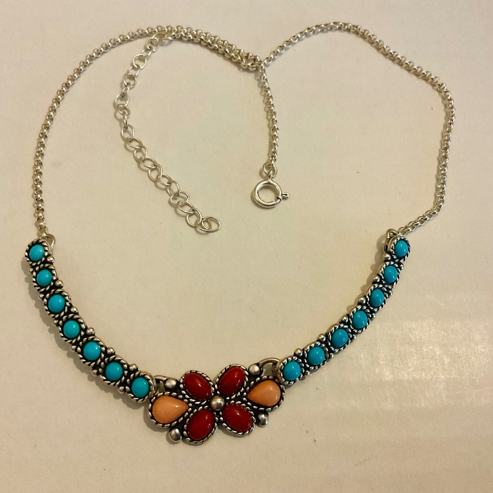 Vintage Carolyn Pollack Multi Stoned CR 925 Sterling Silver Necklace - Picture 8 of 10